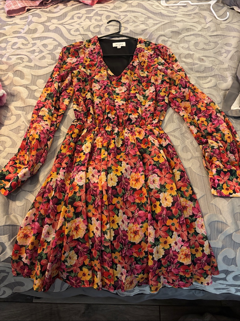 Floral Long-Sleeve Dress in Pink & Yellow